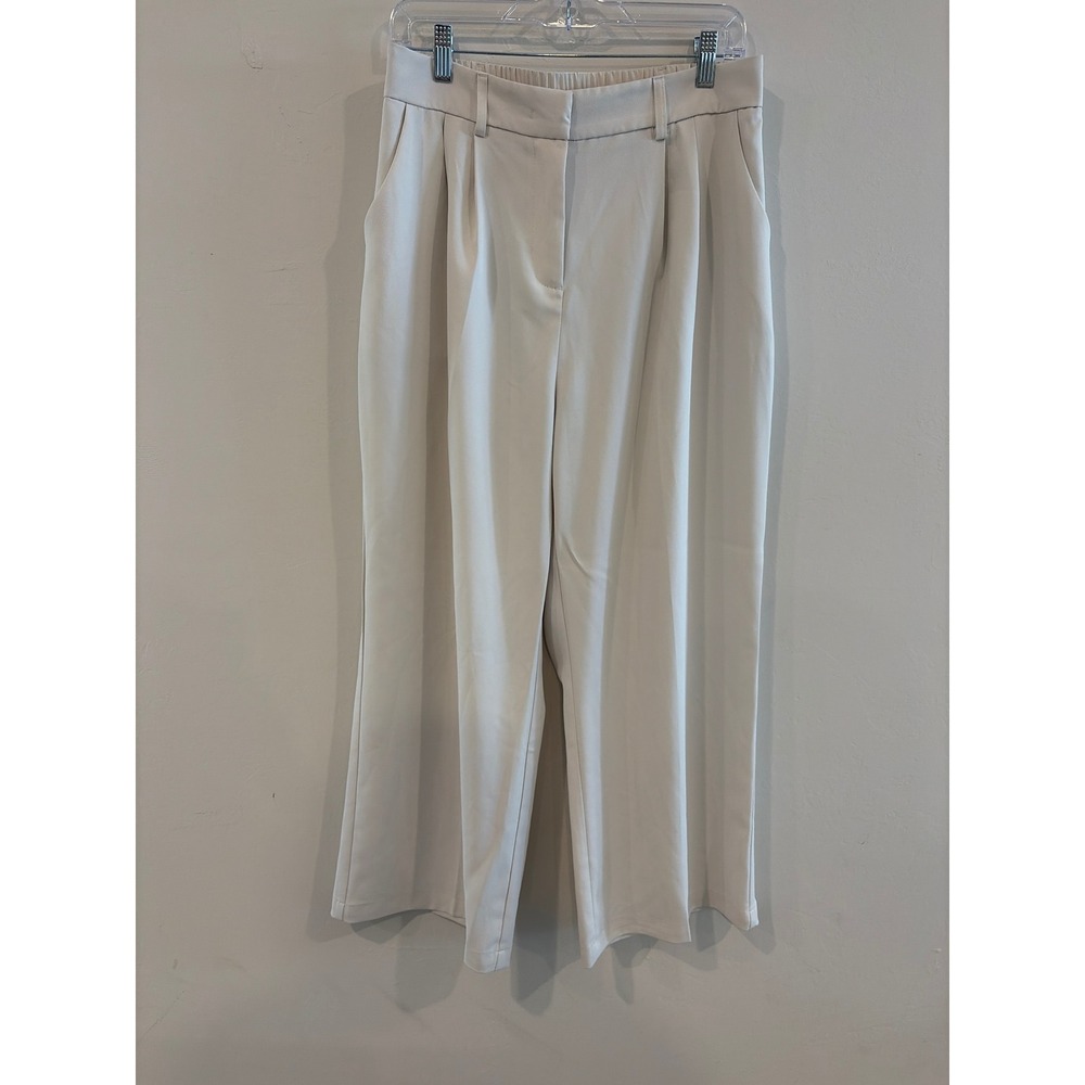 FUNYYZO Cream Wide Leg Dress Pants High Waisted Pleated Trousers Large Short
